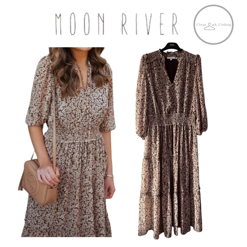 Moon River Shirred Waist Tiered Dress Dress Size Medium